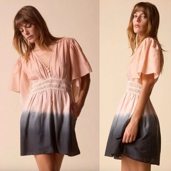 St. Roche Monarch Silk Dip Dye Mini Dress In Praline Wild Rose Black Size 10 New - Picture 1 of 15